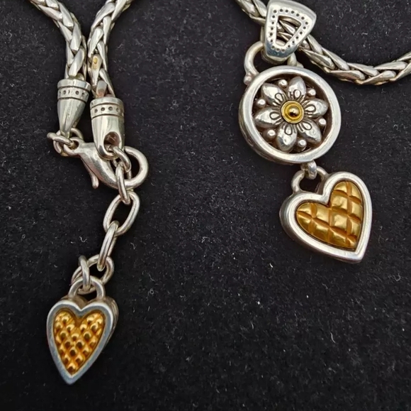 Brighton Chain Necklace w/Flower & Heart Pendant Silver/Gold Plated 14" - Picture 3 of 5